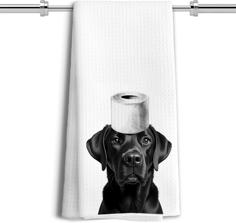 LUKIPOM Funny Black Labrador Retriever Hand Towels for Bathroom Decor, Black Lab Gifts,Dog Mom Gifts, Dog Bathroom Decor, Funny Kitchen Towels, 16x24 Inches - Image 1